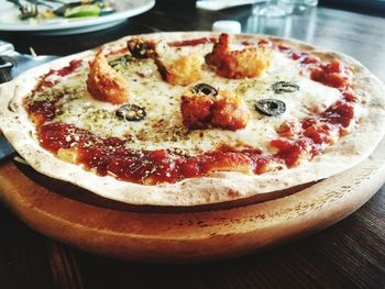 High angle view of pizza on table