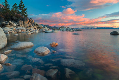 Scenic view of sea against sky at sunset