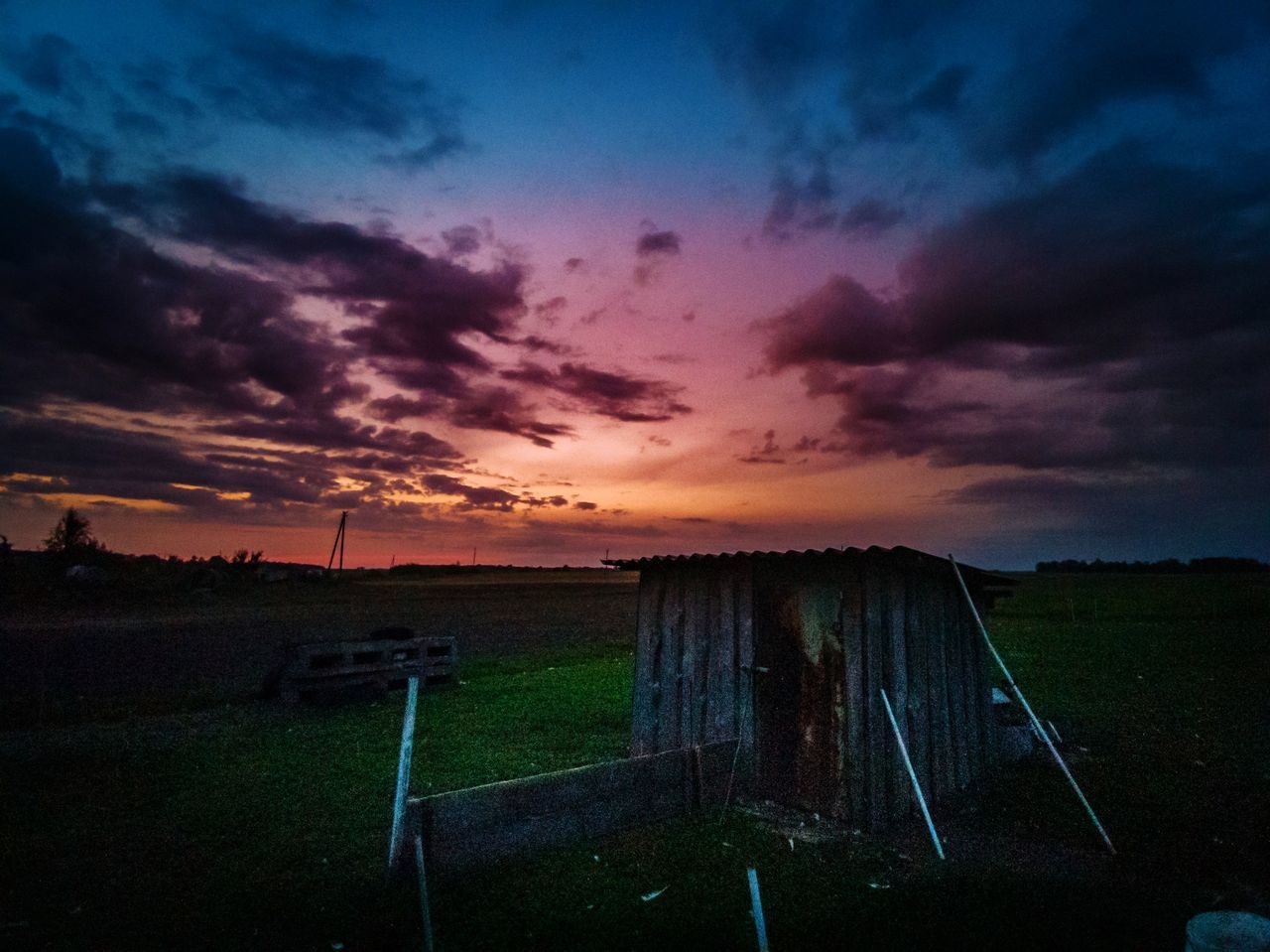 sunset, cloud - sky, sky, beauty in nature, scenics - nature, field, orange color, nature, tranquil scene, tranquility, land, environment, no people, grass, landscape, plant, idyllic, rural scene, non-urban scene, outdoors