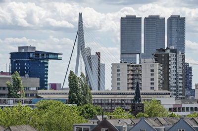 Rotterdam erasmus bridge and skyline