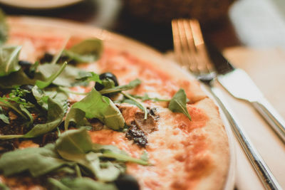 Close-up of pizza on table