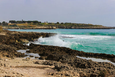 Scenic view of sea against clear sky