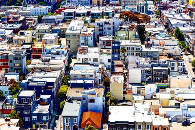 High angle view of buildings in city