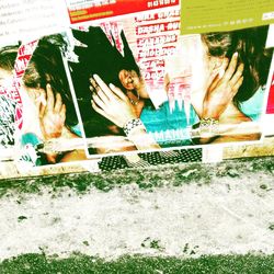 Woman hand with text