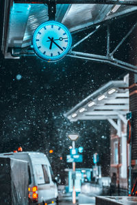 Clock tower in city during winter