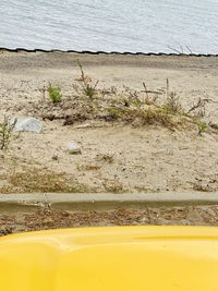 High angle view of yellow water on beach