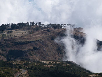 Scenic view of waterfall against sky