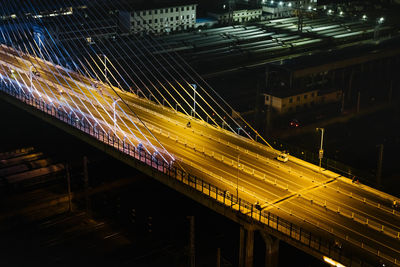 High angle view of illuminated bridge