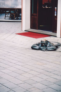 High angle view of shoes on floor in house