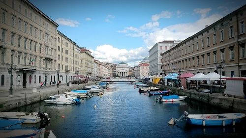 Boats in canal with buildings in background