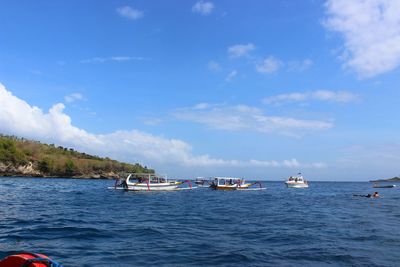 Scenic view of sea against blue sky