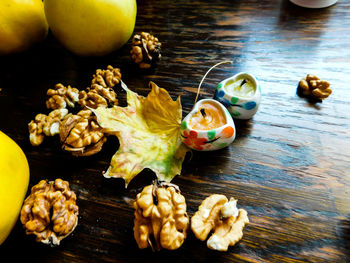 High angle view of fruits on table