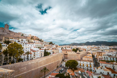 High angle shot of townscape against sky