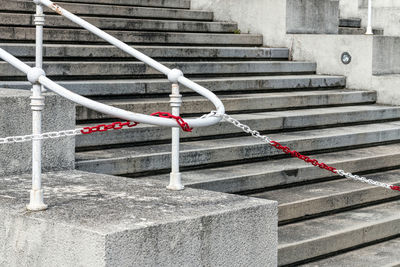 Close-up of railing against wall