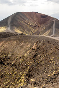 Scenic view of volcanic landscape against sky