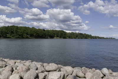 Scenic view of lake against sky