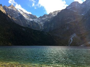 Scenic view of mountains and lake against sky