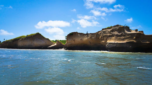 Scenic view of sea against blue sky