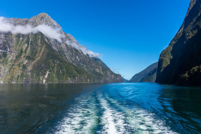 Scenic view of sea against blue sky