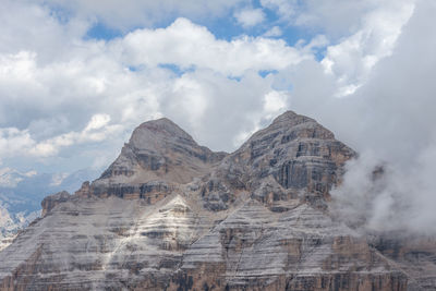 Scenic view of mountain against cloudy sky