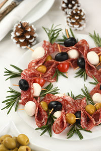 High angle view of food on table