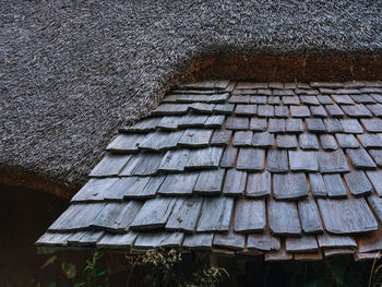 High angle view of roof tiles