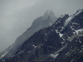 Scenic view of snowcapped mountains against sky, torres del paine mountains, patagonia, chile 