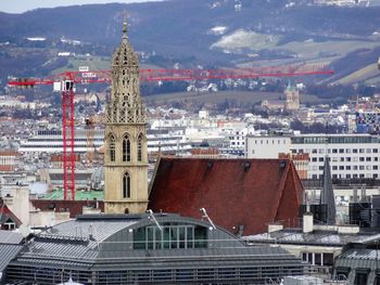 High angle view of buildings in city