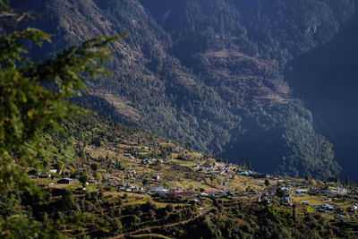 High angle view of mountains against sky