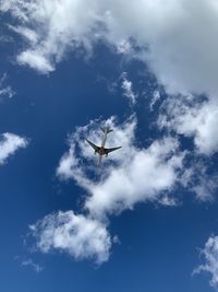 Low angle view of airplane flying in sky