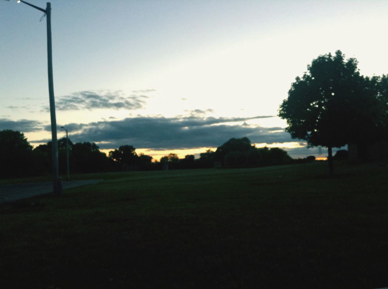 tree, sky, landscape, tranquility, tranquil scene, field, scenics, nature, beauty in nature, grass, sunset, growth, no people, cloud, cloud - sky, outdoors, grassy, idyllic, non-urban scene, day, remote, rural scene, green color, dark