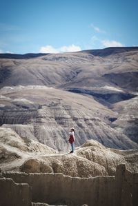 Full length of man standing on rock against sky