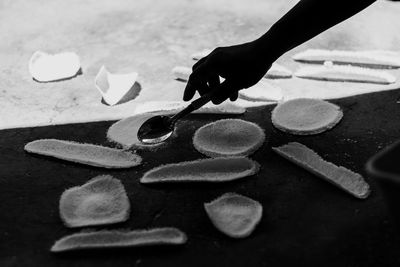 Beiju being made with cassava ingredient. irara, bahia, brazil.