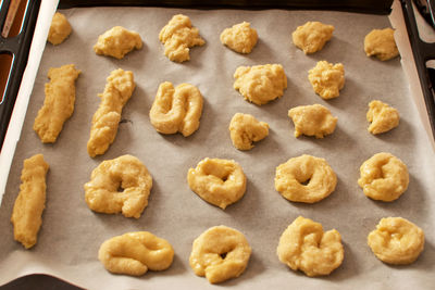 High angle view of cookies