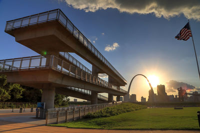 Low angle view of bridge against sky during sunset