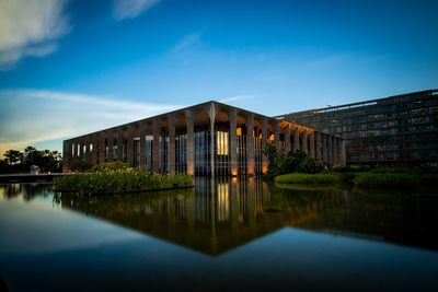 Reflection of buildings in lake
