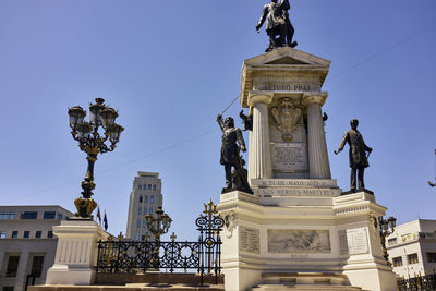 Low angle view of statue against building