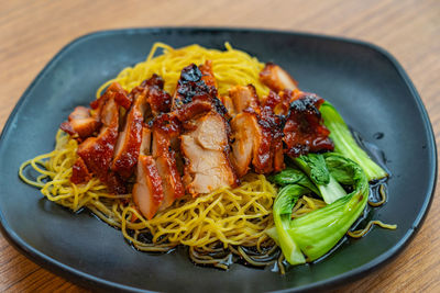 High angle view of meal served in plate