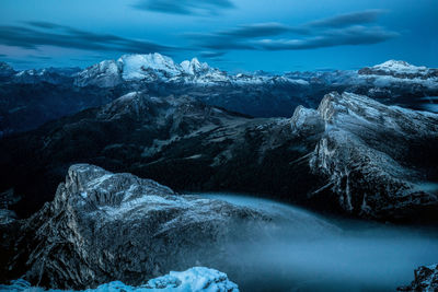 Scenic view of snowcapped mountains against sky