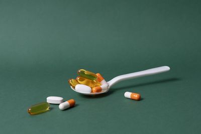 Close-up of pills on table