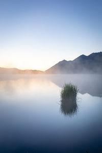 Scenic view of lake against clear sky