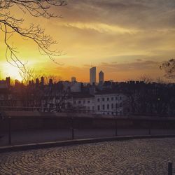 View of cityscape at sunset