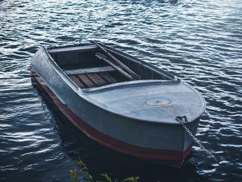 High angle view of boat moored in sea