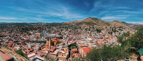 High angle view of cityscape against sky