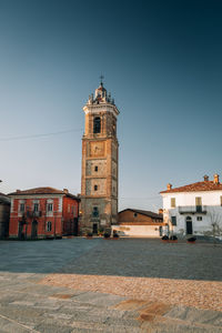 View of historic building against clear blue sky