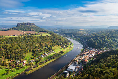 High angle view of townscape against sky