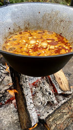 High angle view of food on barbecue grill