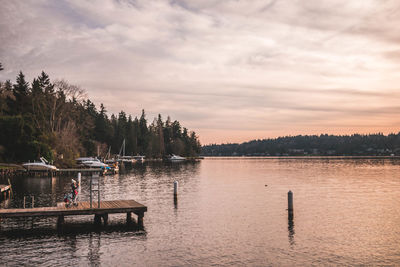 Scenic view of lake against sky during sunset