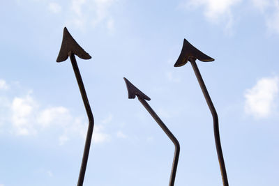 Low angle view of sign board against sky