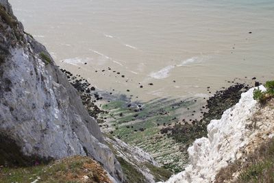 High angle view of rocks on beach